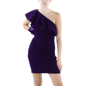 Lauren Ralph Lauren Purple Velvet One Shoulder Ruffle Cocktail Dress Size 10